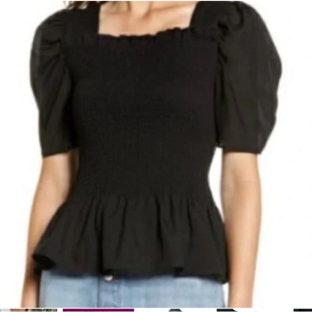 Rachel Parcell Elegant Black Smocked Top - Picture 2 of 4